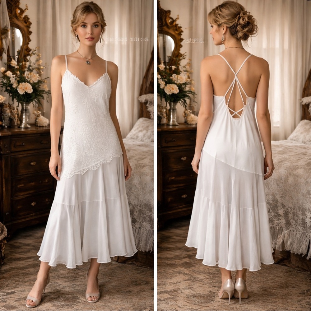 Vintage Creamy Lace & Chiffon Nightgown